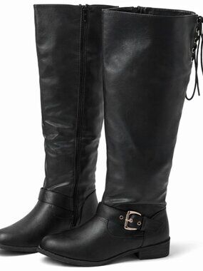 Bucco Black Knee High Riding Boots Buckle Lace Up Size 6.5
